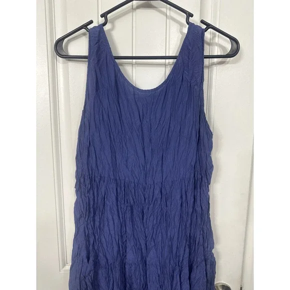 Eileen Fisher Crushed Silk Petite Sleeveless Tiered Midi Dress Periwinkle Blue - Picture 3 of 9